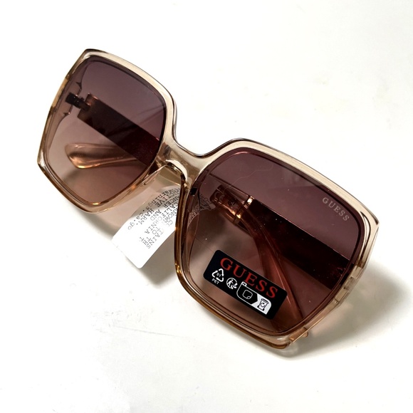 New Original GUESS Oversized Square Sunglasses GO00031 Clear Acetate Brown - Picture 6 of 6